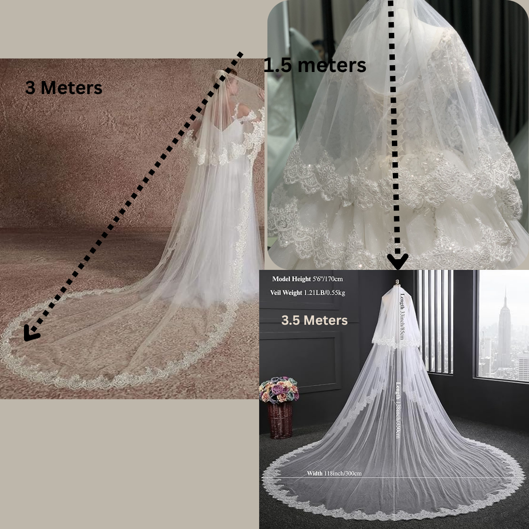 GownLink premium cathedral bridal veil with embroidered lace border
