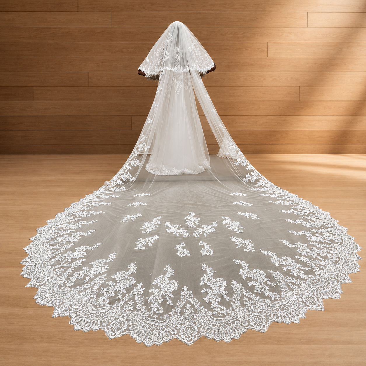 Side view of Cathedral Bridal Veil with comb attachment visible — GownLink GLHL56