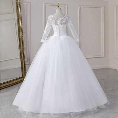 Back view of White Ball Gown showing train and closure detail — GownLink GLGF042B