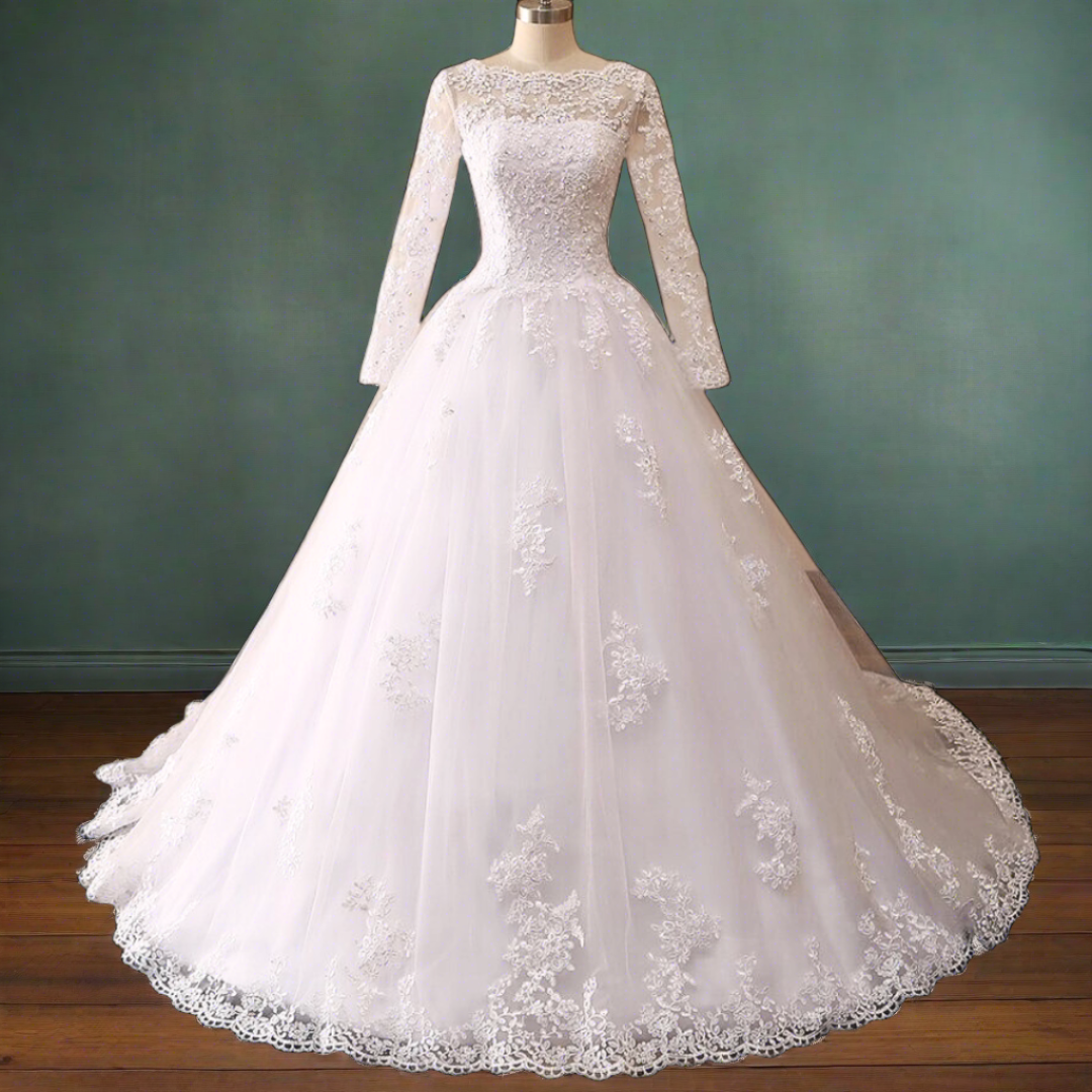 "Graceful Train Gown, Embracing White Christian Wedding Traditions"