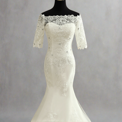 Traditional white gown with chapel train for a mermaid Christian wedding gown Nagaland India