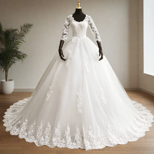 Graceful A-line bridal dress with a dramatic train Junagadh