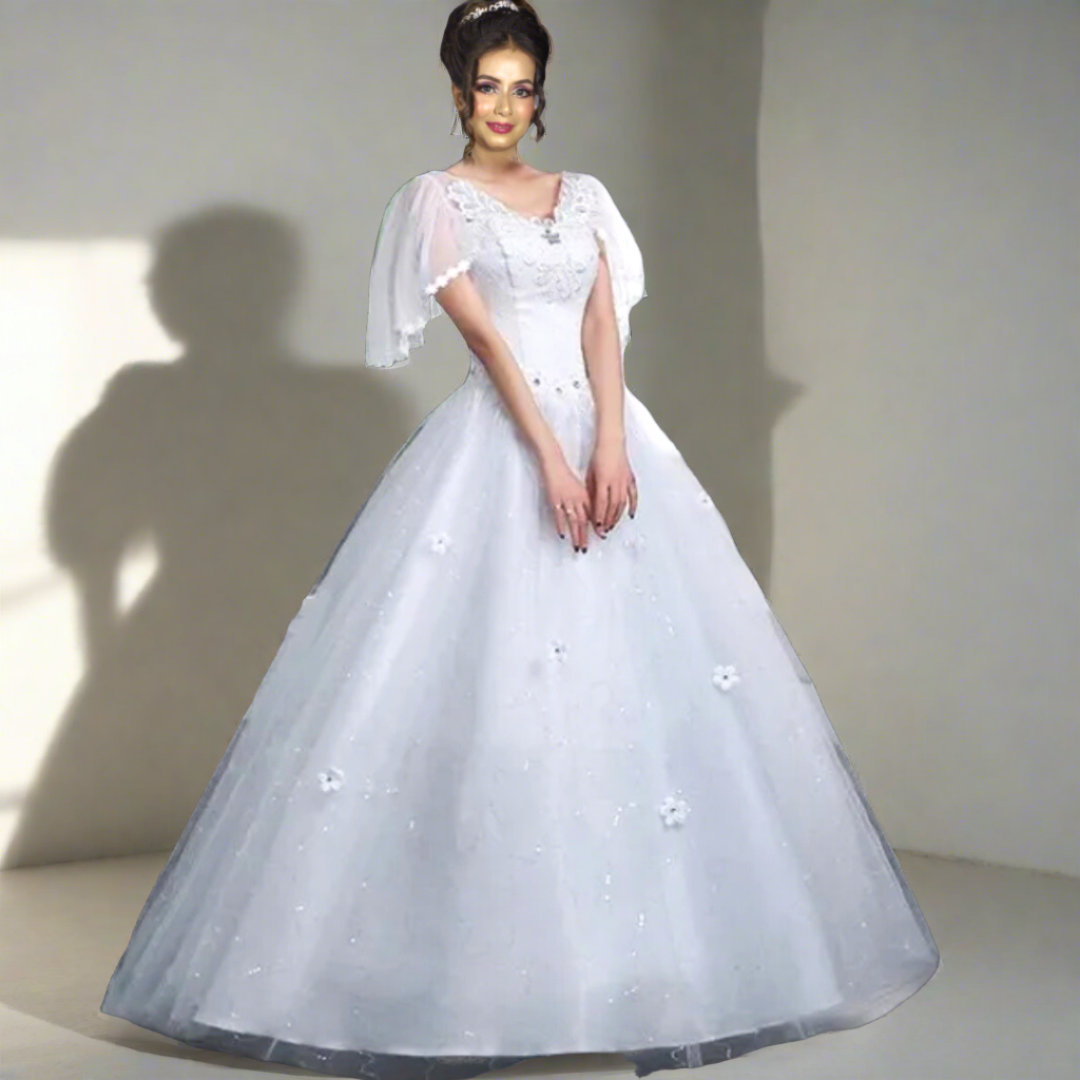 Charming short-sleeved Christian wedding gown