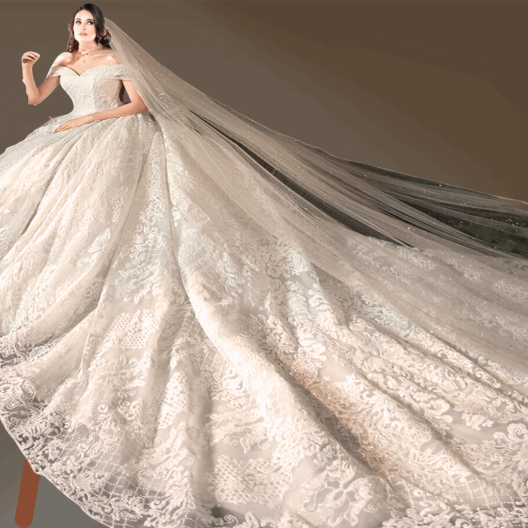 Floor-length white wedding gown Balaghat