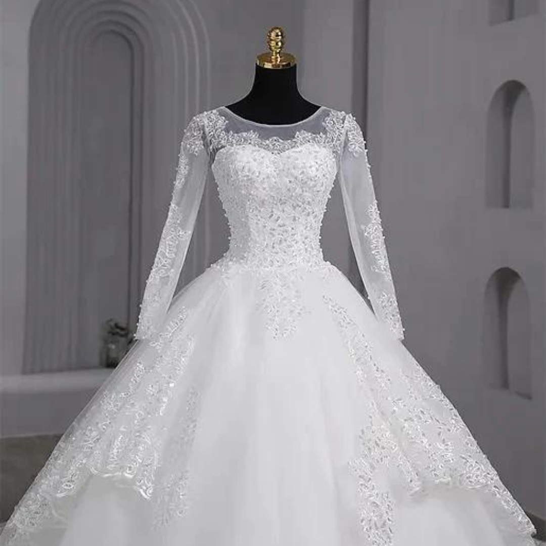 Dazzling sequined white wedding gown for a glamorous look
