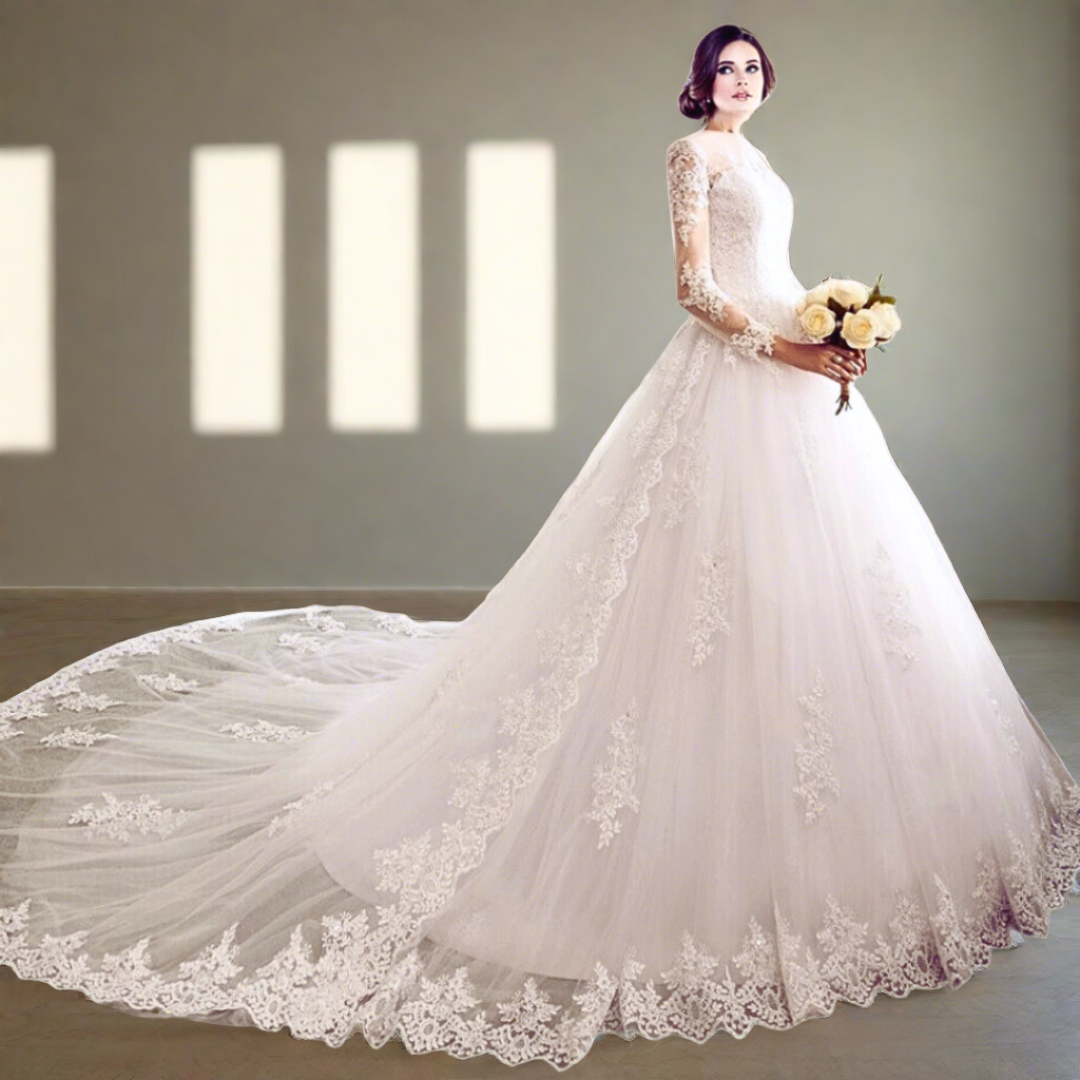 "Enchanting Beautyful Train Gown, A Testament to Christian Wedding Opulence"