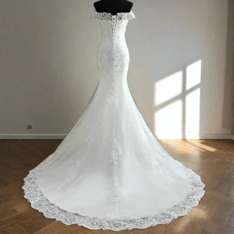 "Glamorous Off-Shoulder white Mermaid Gown, A Divine Choice for Catholic Brides"