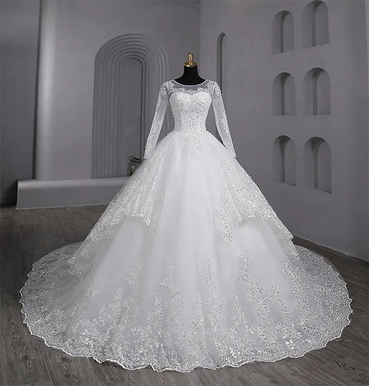 Classic Christian white train gown for your special day.
