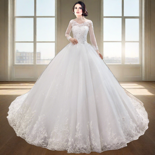 Gorgeous Christian white wedding gown with a nice trailing train.