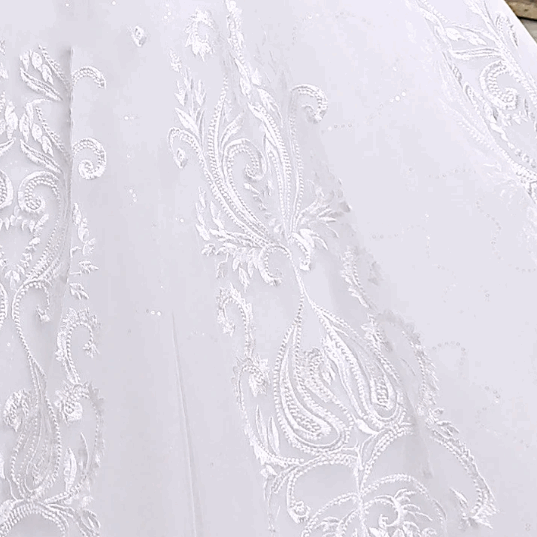 Elegant off-white lace Christian wedding gown