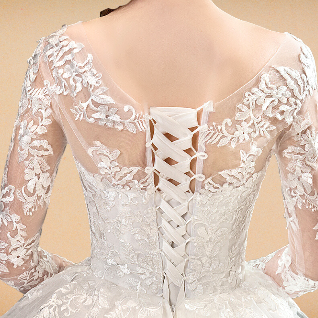 white gown with intricate lace detailing