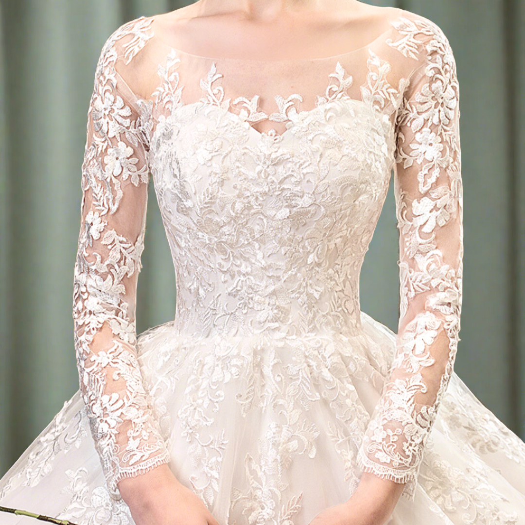 white gown with intricate lace detailing