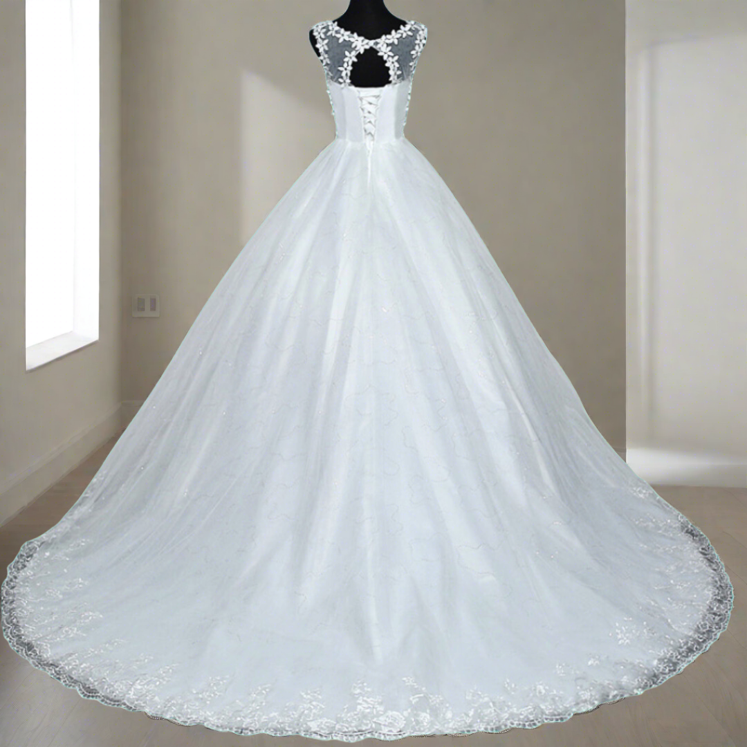 "Chic long Train Gown, Ideal for Catholic Wedding Gown.