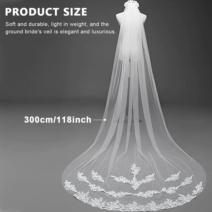  Christian and Catholic White Wedding Veil with Delicate Lace Trim."