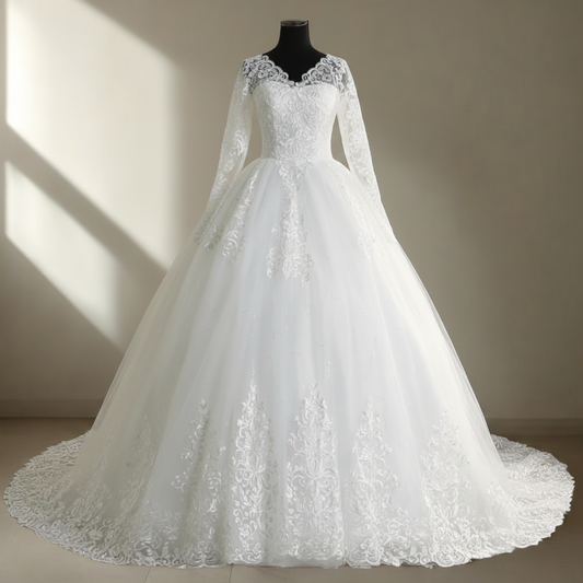 GownLink Luxury White Wedding Train Gown for Christian & Catholic Brides Elegant Princess Bridal Gown with Royal Long Train – GLVLQD09T