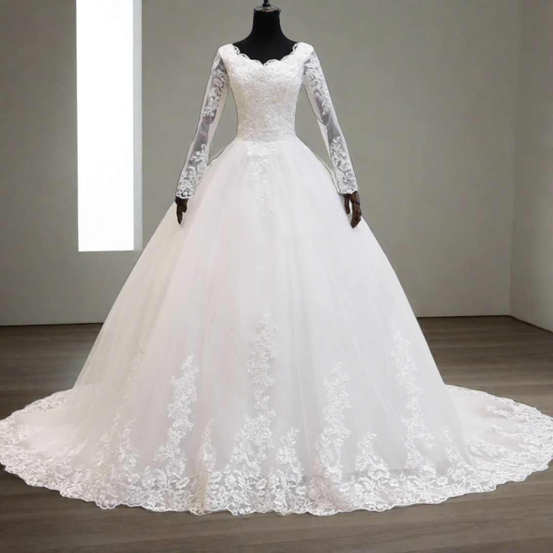 GownLink's Premium Christian & Catholic White Wedding Train Gown with