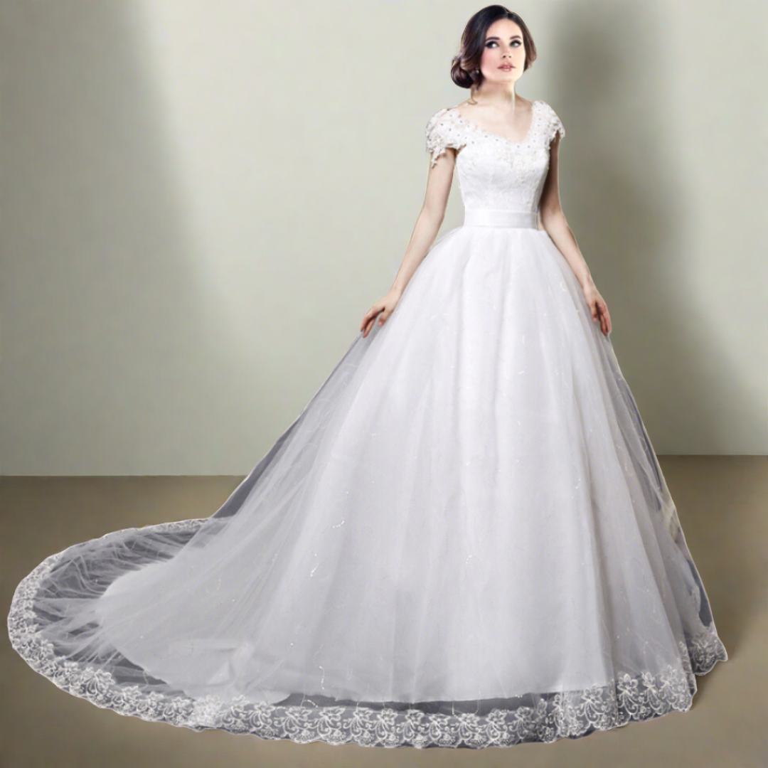 Timeless and elegant ivory train gown