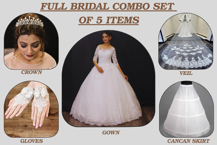 Back view of model in 5-Piece Bridal Combo Set — GownLink GOWNLINKS