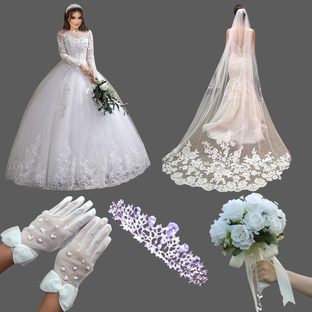 Full set of Bridal Combo Set laid out flat — GownLink BRIDE