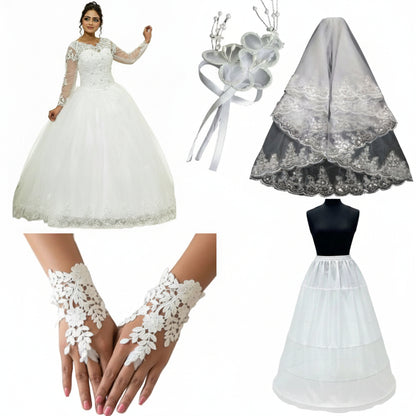 Full set of 5-Piece Bridal Combo Set laid out flat — GownLink GOWNLINKS