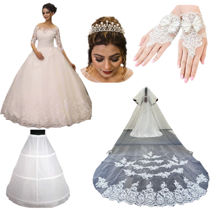 Full set of 5-Piece Bridal Combo Set laid out flat — GownLink GOWNLINKS
