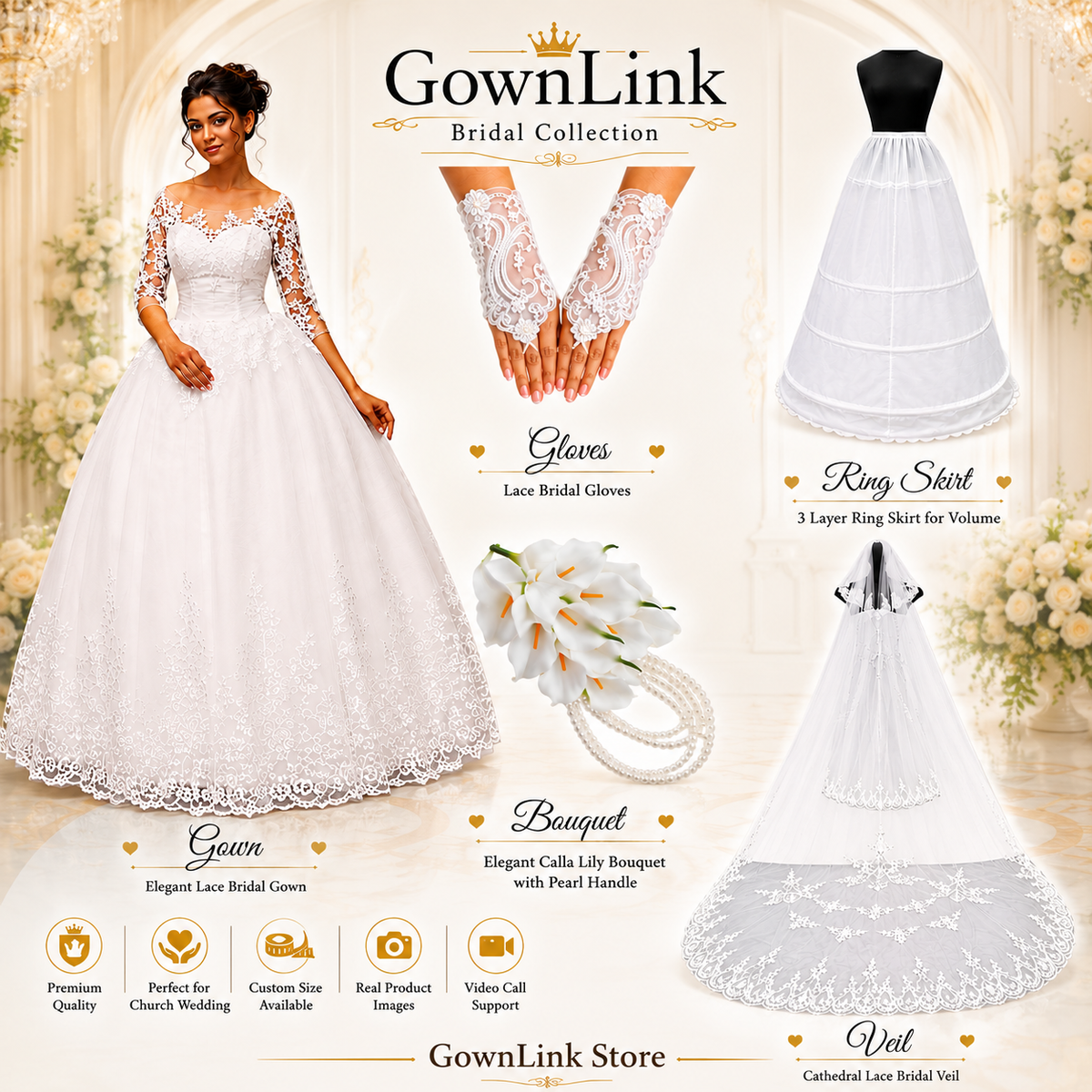 Model wearing complete 5-Piece Bridal Combo Set — GownLink GOWNLINKS