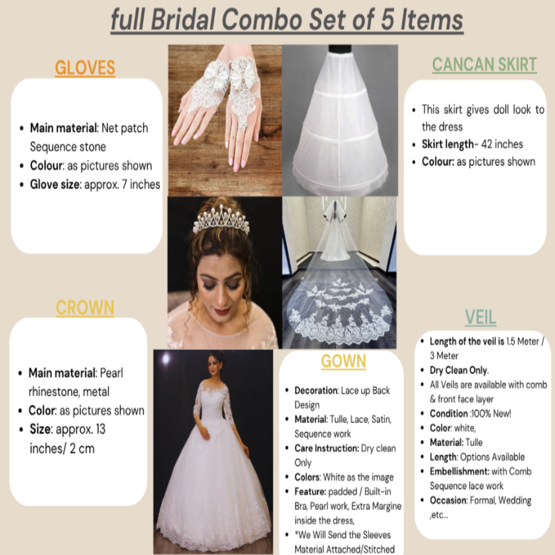 Close-up of individual pieces in 5-Piece Bridal Combo Set — GownLink GOWNLINKS