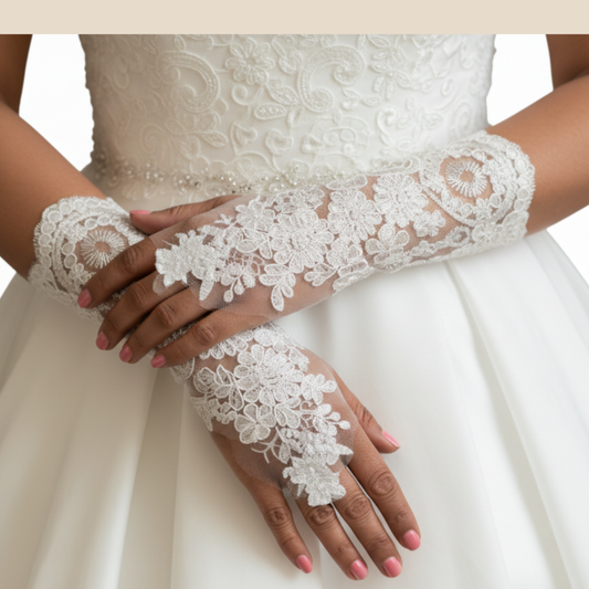 Back view of Bridal Gloves showing full length — GownLink G101