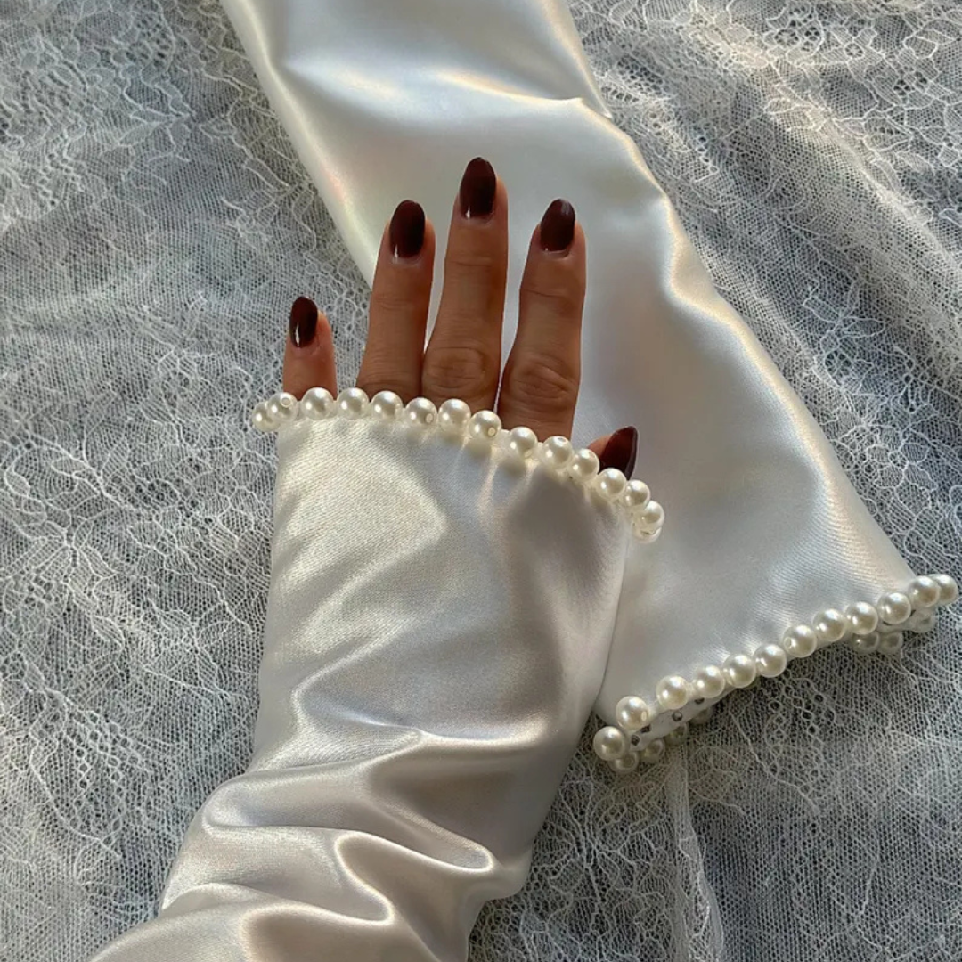 Back view of Bridal Gloves showing full length — GownLink G11