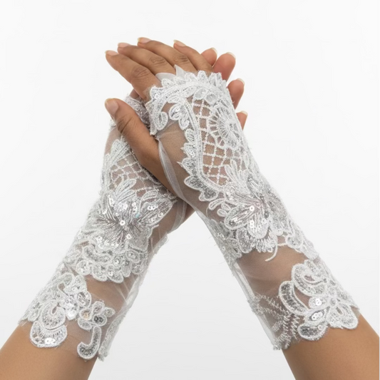 Back view of Bridal Gloves showing full length — GownLink G114