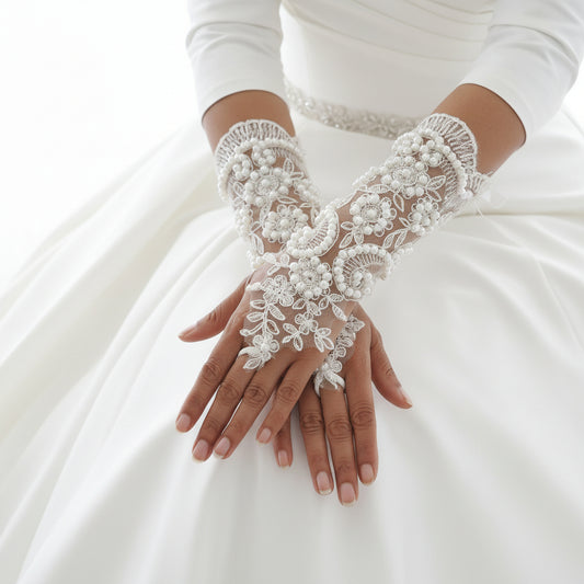 Back view of Bridal Gloves showing full length — GownLink G22