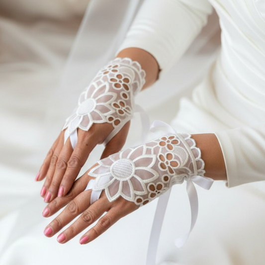 Back view of Bridal Gloves showing full length — GownLink GOWNLINKS