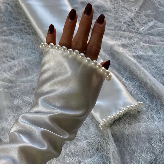 Front view of Bridal Gloves on hands — GownLink G11