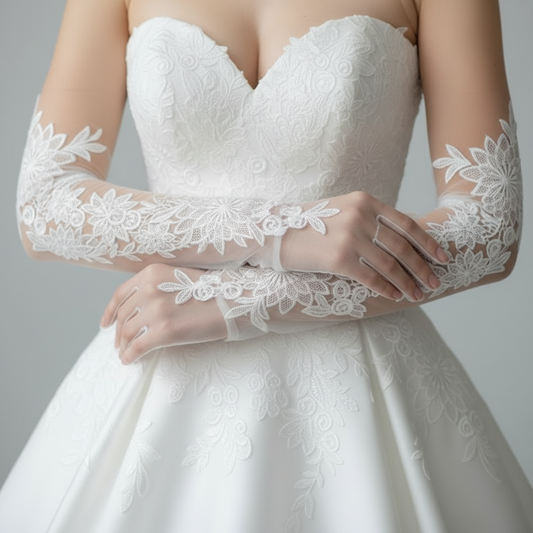 Front view of Bridal Gloves on hands — GownLink G15
