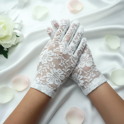 Front view of Bridal Gloves on hands — GownLink G25
