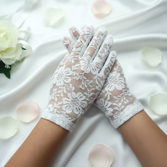 Front view of Bridal Gloves on hands — GownLink G25