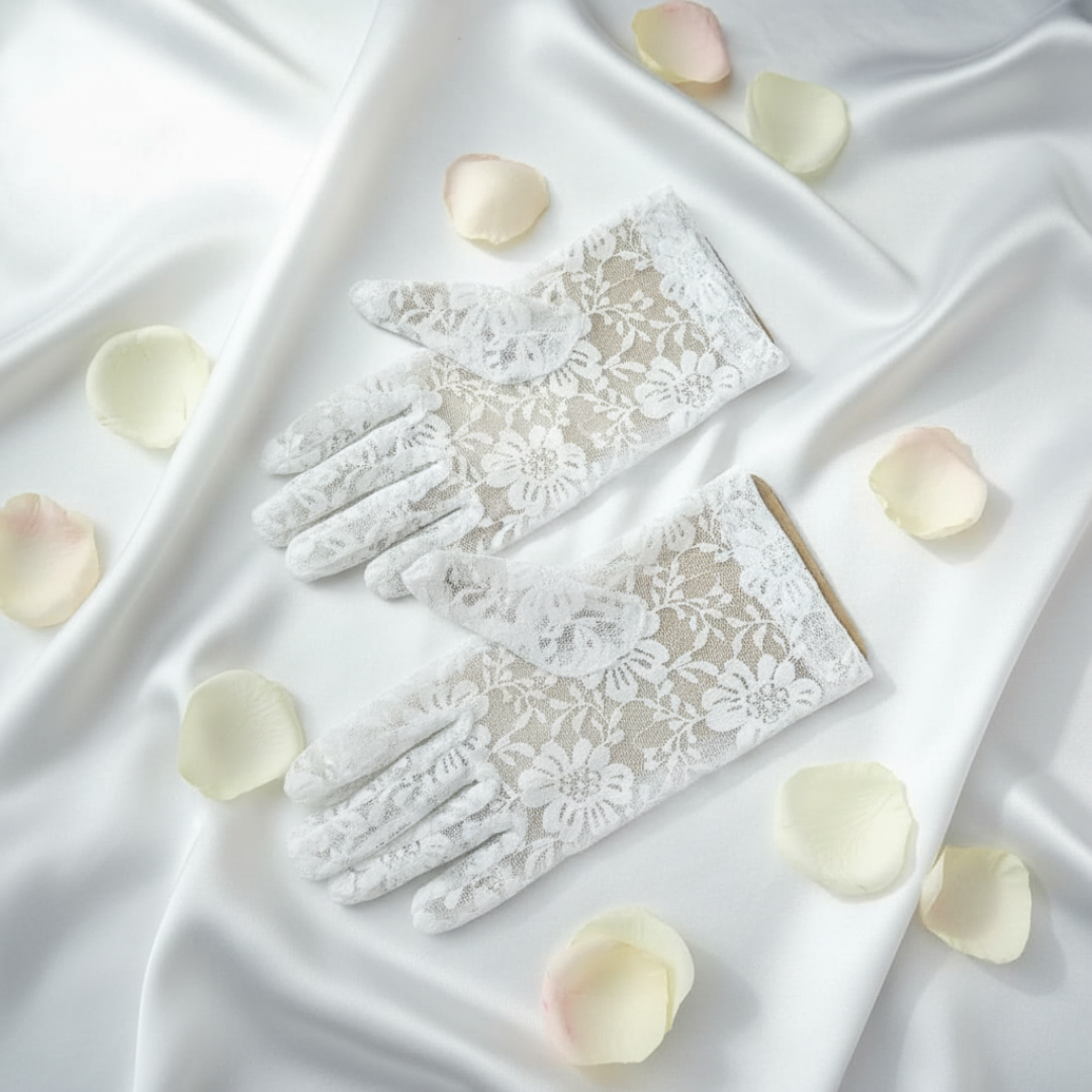 Front view of Bridal Gloves on hands — GownLink G25