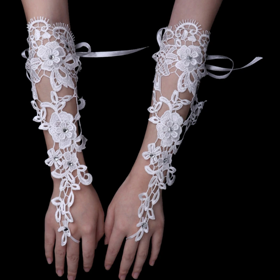 Front view of Bridal Gloves on hands — GownLink GL-G9