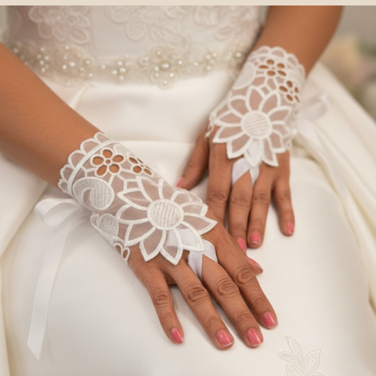 Front view of Bridal Gloves on hands — GownLink GOWNLINKS