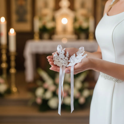 Detail of lace or mesh fabric on Bridal Gloves — GownLink G8