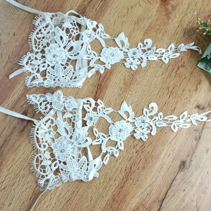 Detail of lace or mesh fabric on Bridal Gloves — GownLink GL-G9