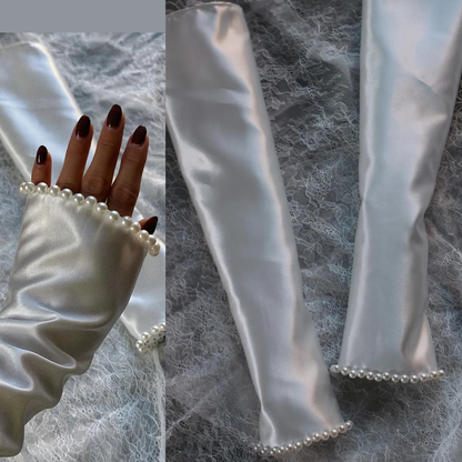 Model wearing Bridal Gloves with bridal gown — GownLink G11