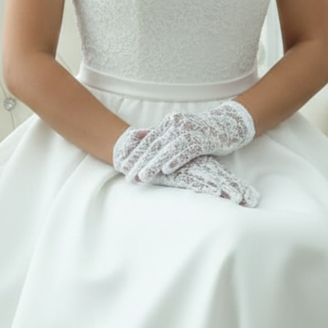 Model wearing Bridal Gloves with bridal gown — GownLink G25