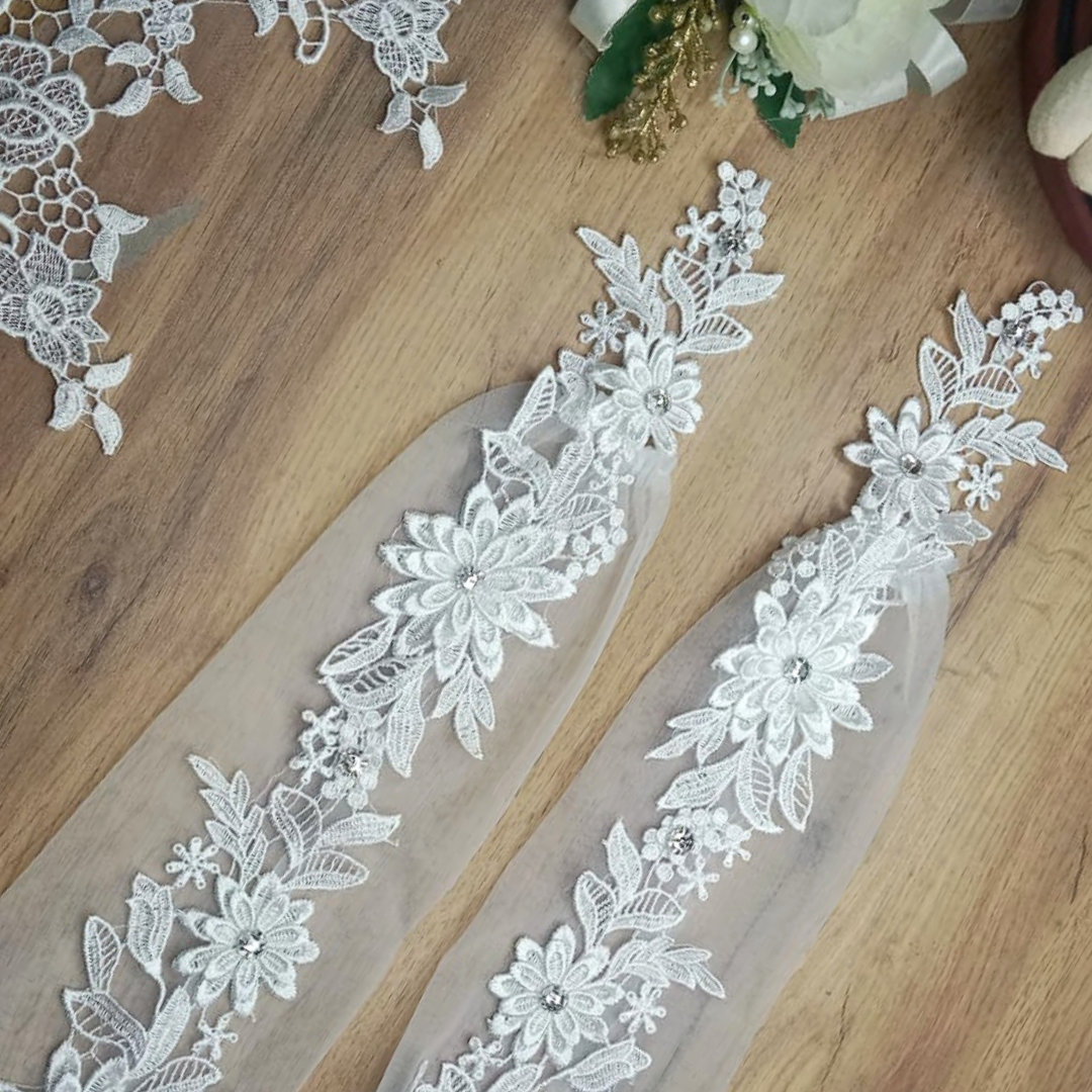 Close-up of pearl or crystal detail on Bridal Gloves — GownLink G35