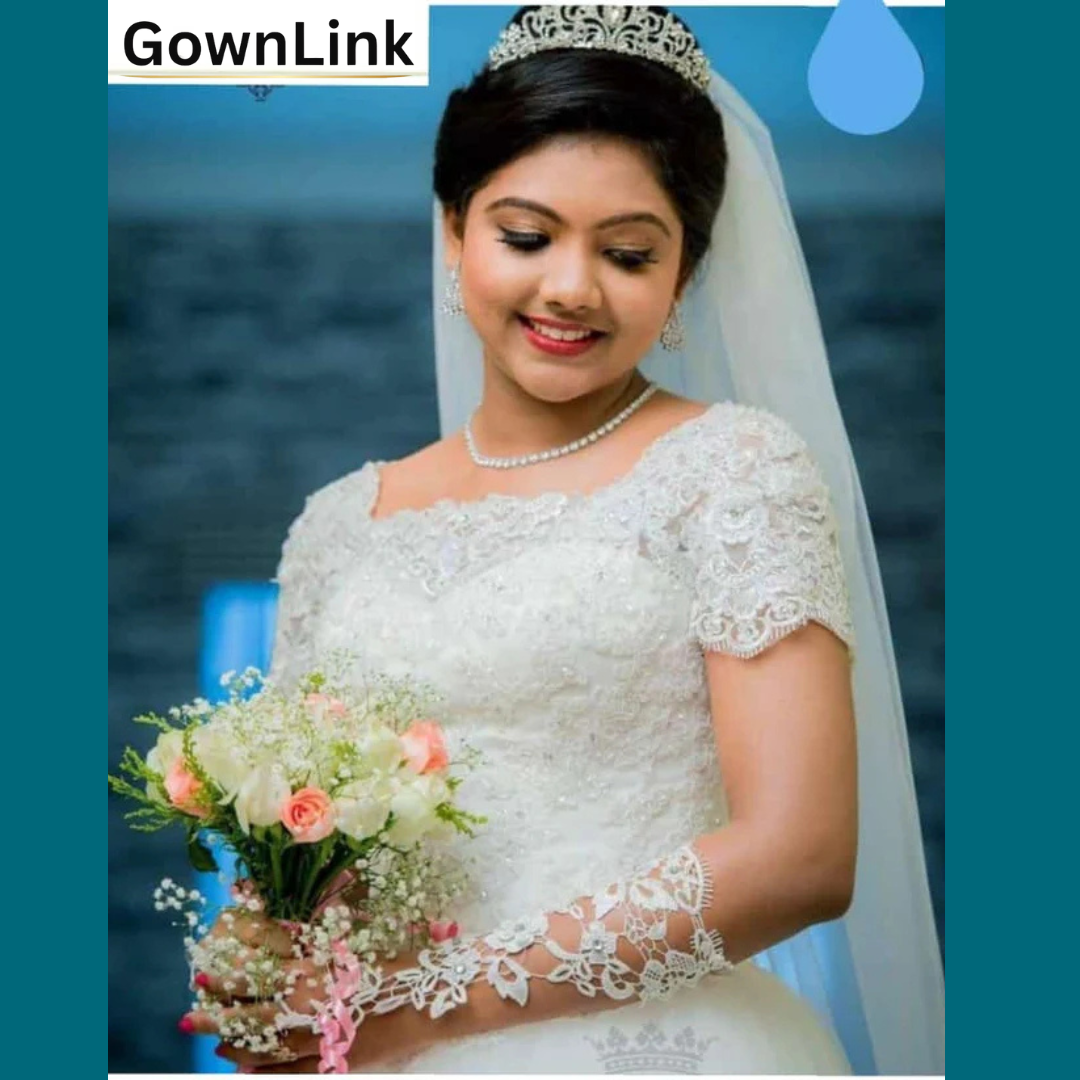 Close-up of pearl or crystal detail on Bridal Gloves — GownLink GL-G9