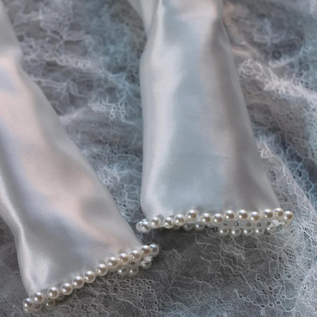 Side view of Bridal Gloves showing fit and length — GownLink G11