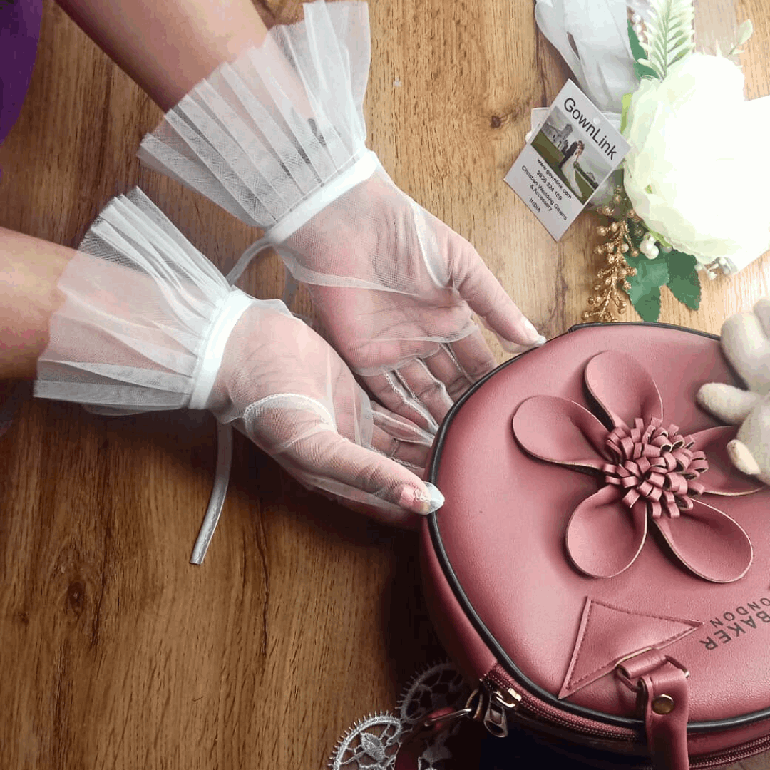 Side view of Bridal Gloves showing fit and length — GownLink G116