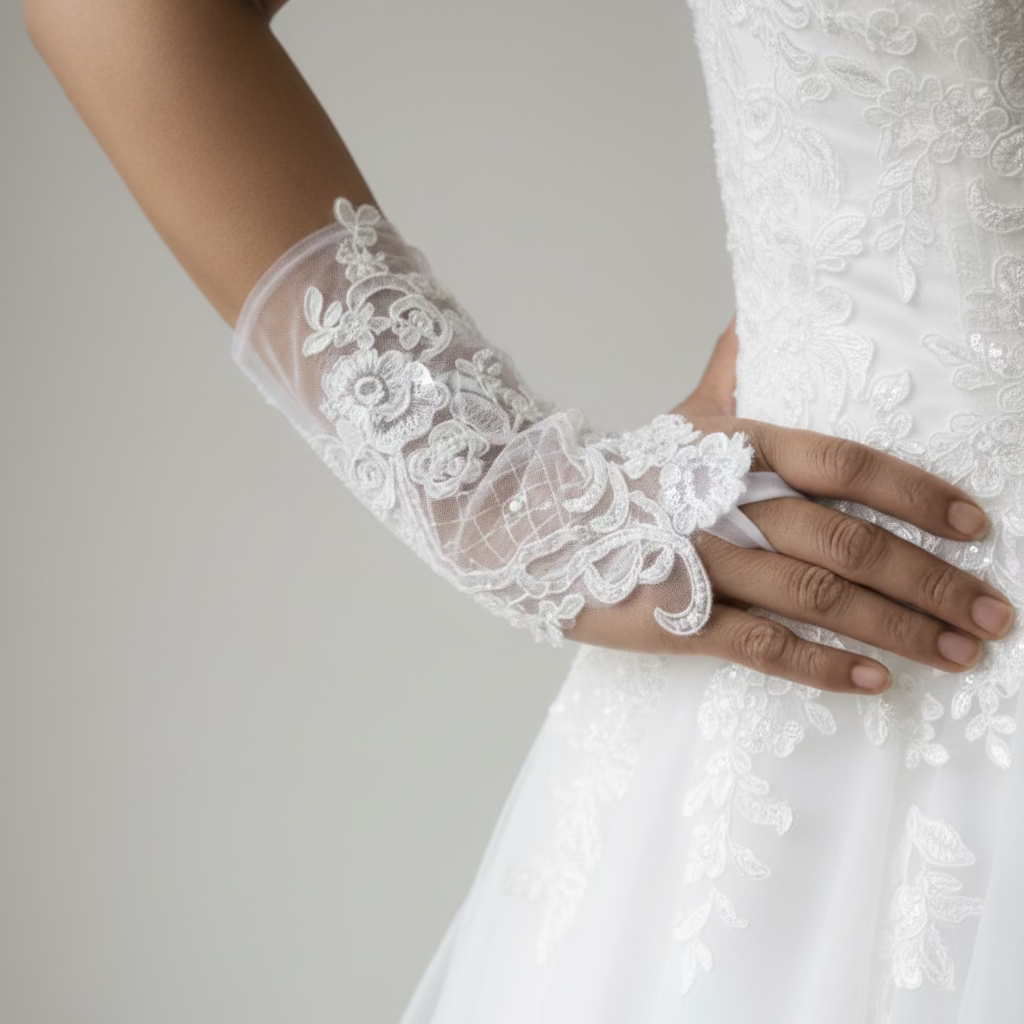 Side view of Bridal Gloves showing fit and length — GownLink G14