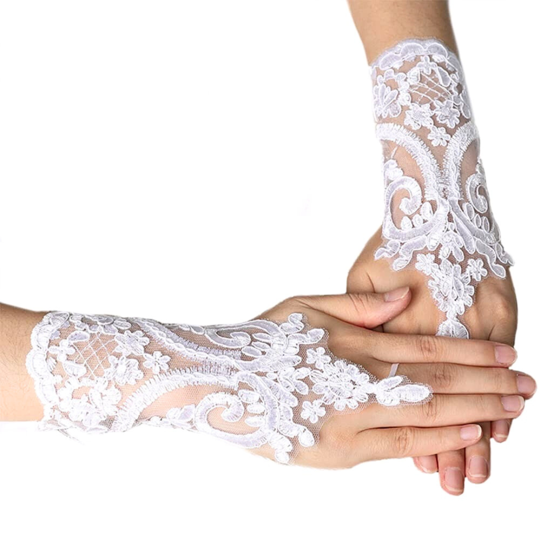 Side view of Bridal Gloves showing fit and length — GownLink G18