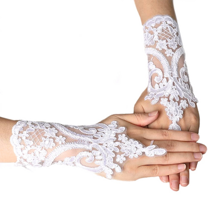 Side view of Bridal Gloves showing fit and length — GownLink G18
